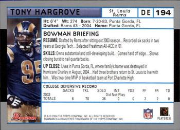 2004 Bowman - First Edition #194 Tony Hargrove Back