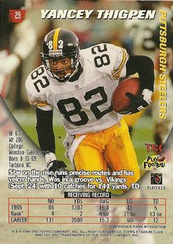 1996 Stadium Club #29 Yancey Thigpen Back