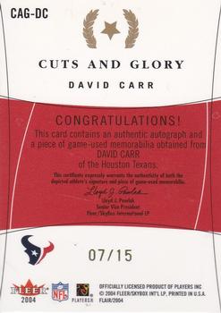 2004 Flair - Cuts and Glory Gold #CAG-DC David Carr Back