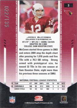 2004 Leaf Certified Materials - Mirror Red Signatures #3 Josh McCown Back
