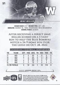 2023 Upper Deck CFL #51 Mike Miller Back