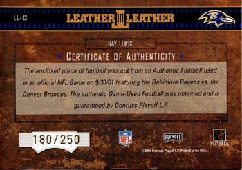 2004 Playoff Hogg Heaven - Leather in Leather #LL-13 Ray Lewis Back