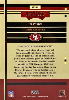 2004 Playoff Honors - Game Day Souvenirs #GS-10 Jerry Rice Back