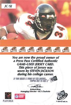 2004 Press Pass - Game Used Jerseys Holofoil #JCSJ Steven Jackson Back