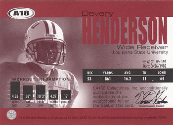 2004 SAGE - Autographs Silver #A18 Devery Henderson Back