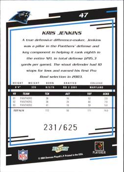 2004 Score - Scorecard #47 Kris Jenkins Back
