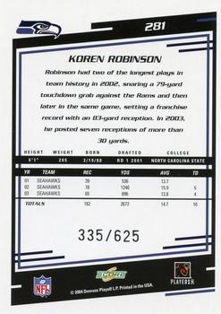 2004 Score - Scorecard #281 Koren Robinson Back