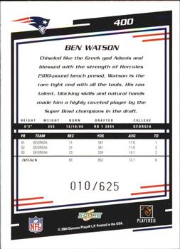 2004 Score - Scorecard #400 Ben Watson Back
