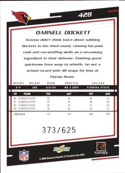 2004 Score - Scorecard #428 Darnell Dockett Back