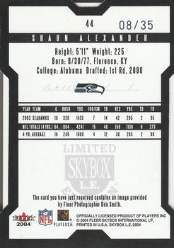 2004 SkyBox LE - Black Border Platinum #44 Shaun Alexander Back