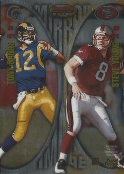 1997 Bowman's Best - Mirror Images #MI2 Steve Young / Tony Banks / Dan Marino / Drew Bledsoe Front