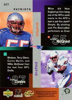 1997 Collector's Choice #377 Terry Glenn / Drew Bledsoe / Curtis Martin / Willie McGinest / Ben Coates Back