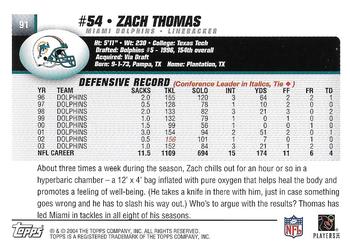 2004 Topps - Topps Collection #91 Zach Thomas Back
