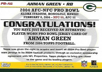 2004 Topps - Pro Bowl Jerseys #PB-AG Ahman Green Back