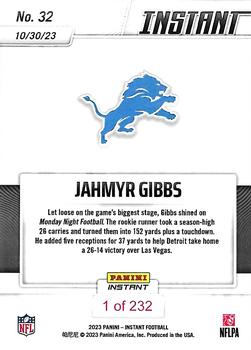 2023 Panini Instant NFL #32 Jahmyr Gibbs Back