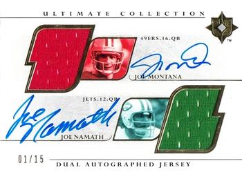 2004 Upper Deck Ultimate Collection - Game Jersey Dual Autographs #UGJS2-MN Joe Montana / Joe Namath Front