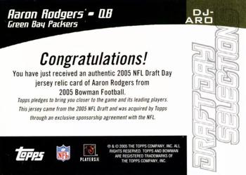 2005 Bowman - Draft Day Selections Relics #DJ-ARO Aaron Rodgers Back