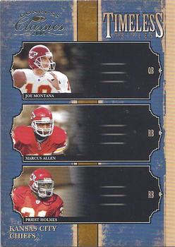 2005 Donruss Classics - Timeless Triples Gold #TT-10 Joe Montana / Marcus Allen / Priest Holmes Front