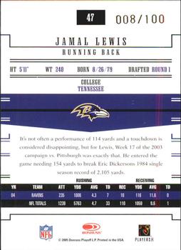 2005 Donruss Gridiron Gear - Gold Holofoil #47 Jamal Lewis Back