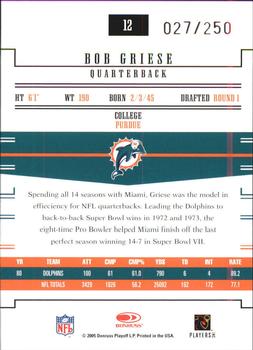 2005 Donruss Gridiron Gear - Silver Holofoil #12 Bob Griese Back