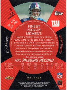 2005 Finest - Blue Xfractors #3 Eli Manning Back