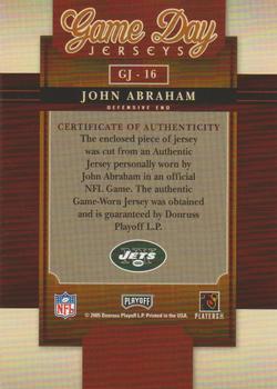 2005 Playoff Prestige - Game Day Jerseys #GJ-16 John Abraham Back