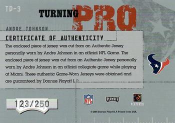 2005 Playoff Prestige - Turning Pro Jerseys #TP-3 Andre Johnson Back