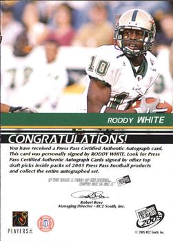 2005 Press Pass - Autographs Bronze #NNO Roddy White Back