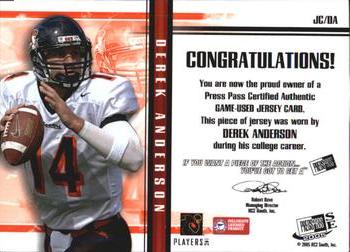 2005 Press Pass SE - Game Used Jerseys Silver #JCDA Derek Anderson Back