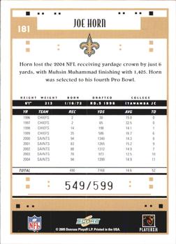 2005 Score - Scorecard #181 Joe Horn Back