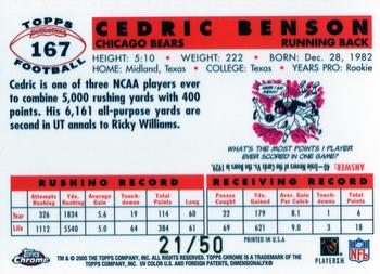 2005 Topps Chrome - 50th Anniversary Rookies Refractors #167 Cedric Benson Back