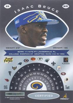 1997 Pinnacle Certified #29 Isaac Bruce Back