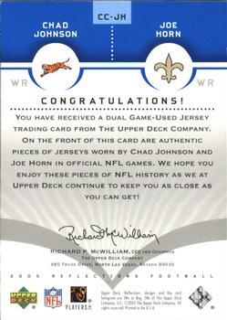 2005 Upper Deck Reflections - Cut from the Same Cloth Blue #CC-JH Chad Johnson / Joe Horn Back