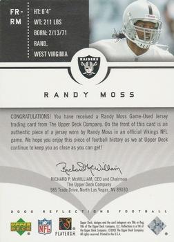 2005 Upper Deck Reflections - Fabric Reflections #FR-RM Randy Moss Back