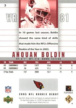 2005 Upper Deck Rookie Debut - Gold SN100 #3 Anquan Boldin Back