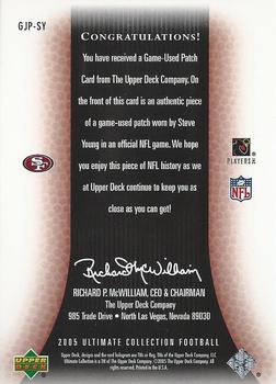 2005 Upper Deck Ultimate Collection - Game Jersey Patches Gold #GJP-SY Steve Young Back