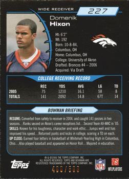 2006 Bowman - Blue #227 Domenik Hixon Back