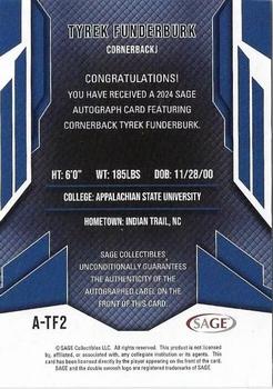 2024 SAGE HIT - Autographs Black #A-TF2 Tyrek Funderburk Back