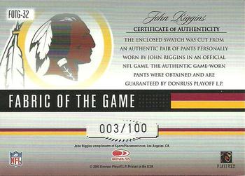 2006 Leaf Certified Materials - Fabric of the Game #FOTG-32 John Riggins Back