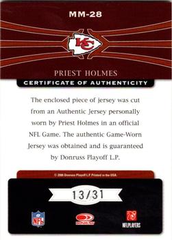 2006 Leaf Limited - Material Monikers Jersey Number #MM-28 Priest Holmes Back