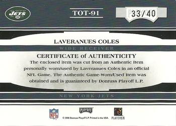 2006 Playoff Absolute Memorabilia - Tools of the Trade Material Red Oversize #TOT-91 Laveranues Coles Back