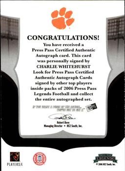 2006 Press Pass Legends - Autographs #NNO Charlie Whitehurst Back