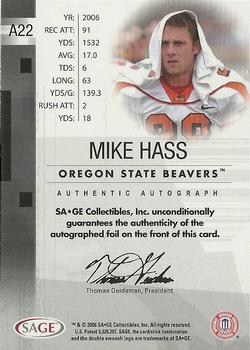 2006 SAGE - Autographs Gold #A22 Mike Hass Back