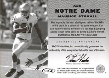 2006 SAGE HIT - Autographs Gold #A25 Maurice Stovall Back