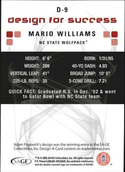 2006 SAGE HIT - Design for Success Blue #D-9 Mario Williams Back