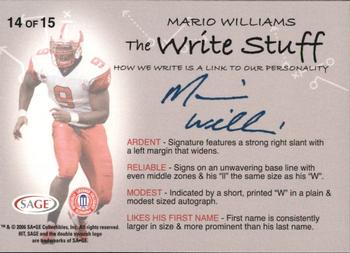 2006 SAGE HIT - Write Stuff #14 Mario Williams Back
