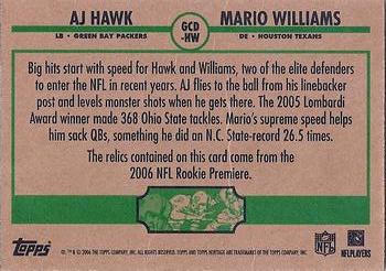 2006 Topps Heritage - Gridiron Collection Jersey Duals #GCD-HW A.J. Hawk / Mario Williams Back