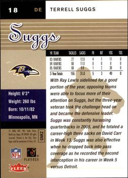 2006 Ultra - Gold Medallion #18 Terrell Suggs Back