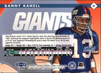 1998 Fleer Tradition #81 Danny Kanell Back