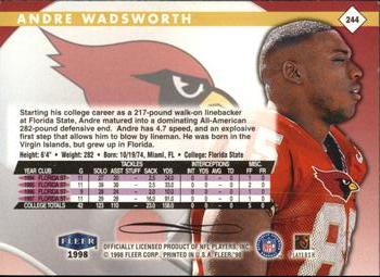 1998 Fleer Tradition #244 Andre Wadsworth Back